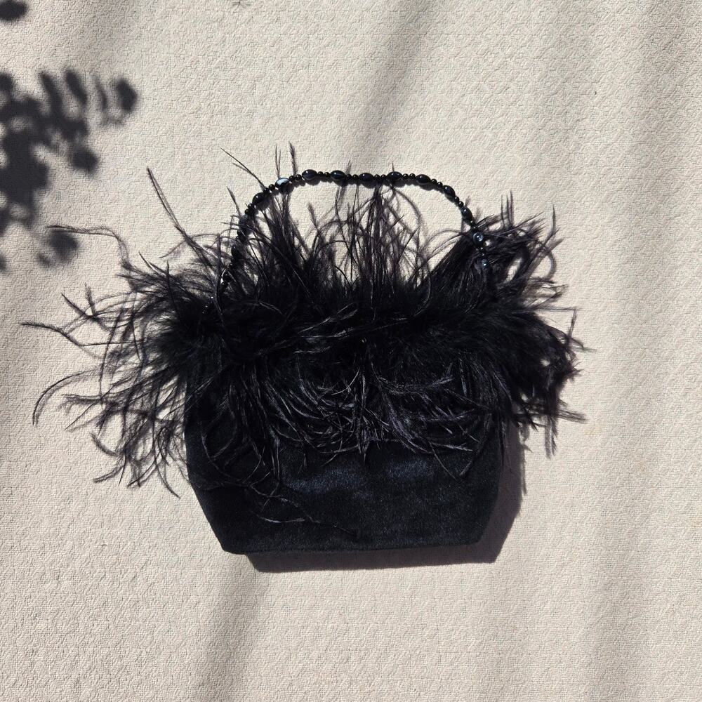 black feather velvet mini shoulder bag y2k goth ♡
